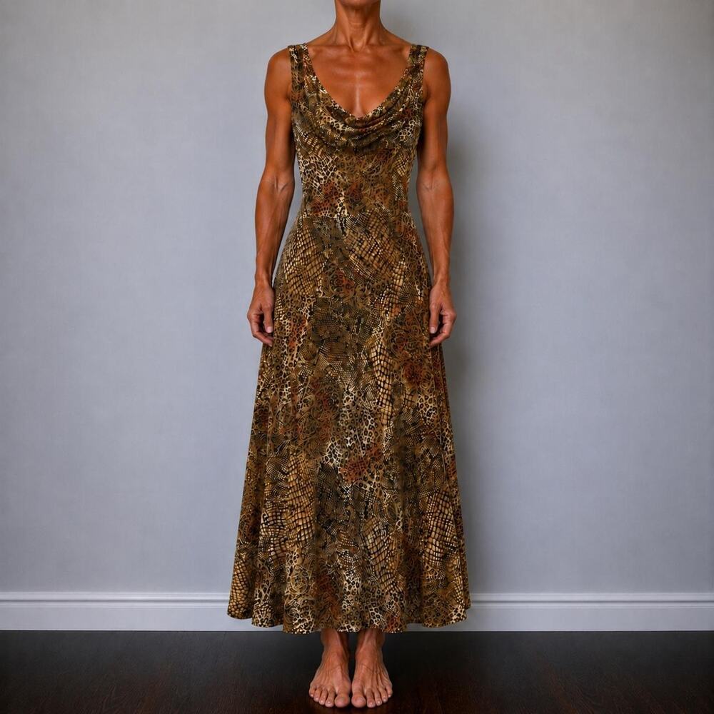 Vintage 90s Robbie Bee Animal Print Chiffon A Line Luxury Maxi Dress Size 6